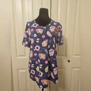 Hello Kitty Scrub Top Navy Short Sleeve Sz M NWT